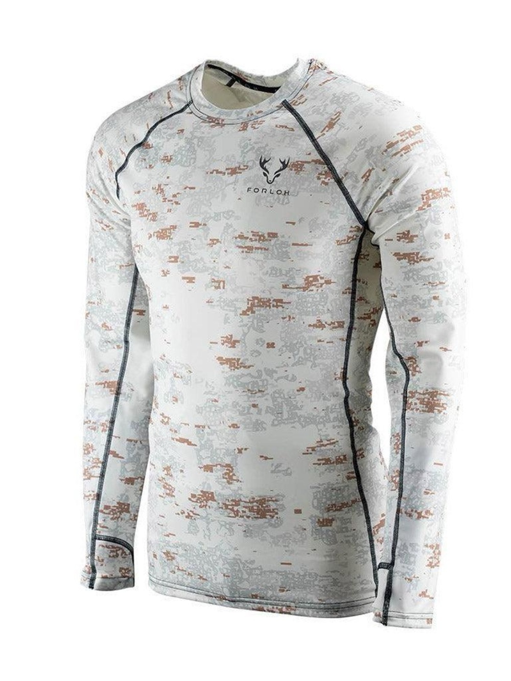 FORLOH Men's Deep Space Base Layer Crew Camo Hunting Shirt Snowfall Size L USA